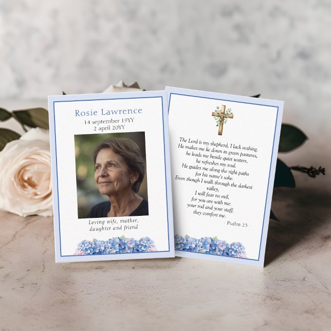 Blue hydrangeas flowers memorial psalm prayer card (Creator Uploaded)