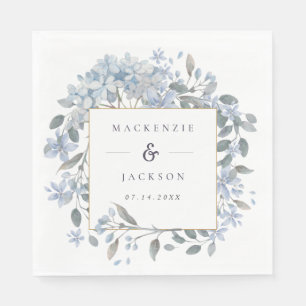 Blue Hydrangeas Frame Watercolor Wedding  Napkin