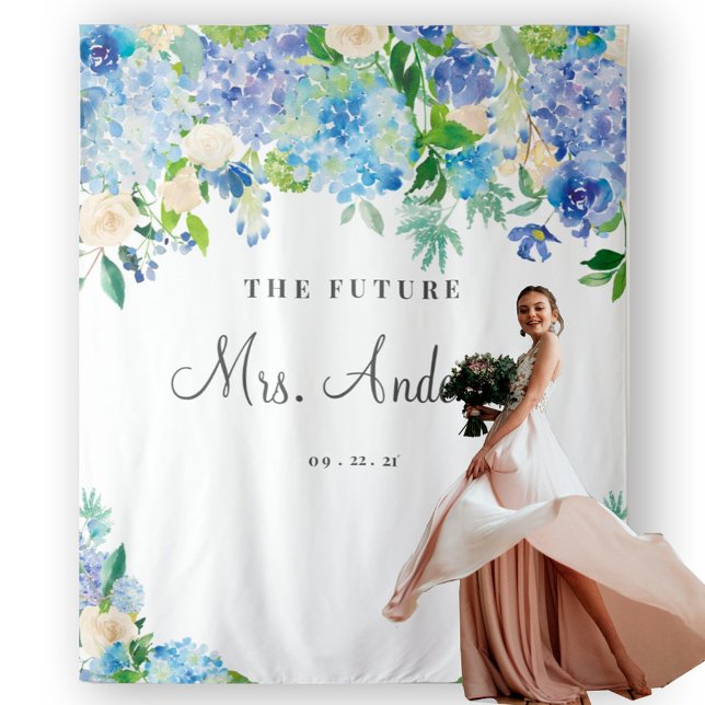 Blue Hydrangeas Future Mrs Bridal Shower Backdrop Tapestry (Creator Uploaded)