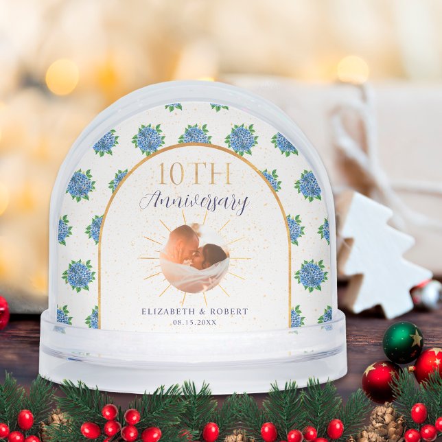 Blue Hydrangeas Gold Custom Photo 10th Anniversary (Créateur téléchargé)