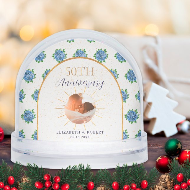 Blue Hydrangeas Gold Custom Photo 50th Anniversary (Créateur téléchargé)