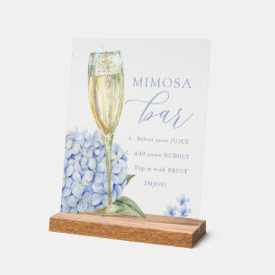 Blue Hydrangeas & Gold Glass Mimosa Bar Acrylic Sign