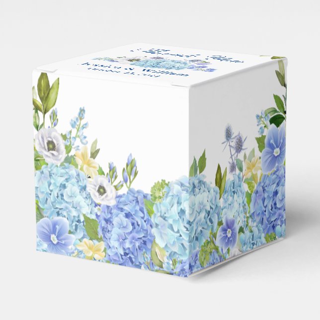 Blue Hydrangeas  Greenery  Floral Gift Wedding Favor Box (Front Side)