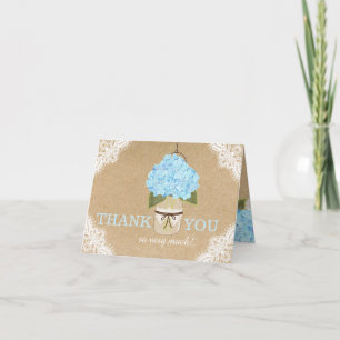 Blue Hydrangeas Lace Kraft Rustic Modern Thank You Card