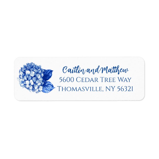 Blue Hydrangeas Mariage Adresse de retour Label (Devant)