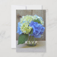 Blue Hydrangeas Mason Jar Mariage rustique RSVP