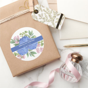 Blue Hydrangeas Modern Bouquet Custom  Classic Round Sticker