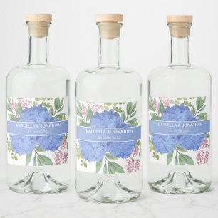 Blue Hydrangeas Modern Bouquet Custom Liquor Bottle Label