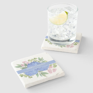 Blue Hydrangeas Modern Bouquet Custom Stone Coaster