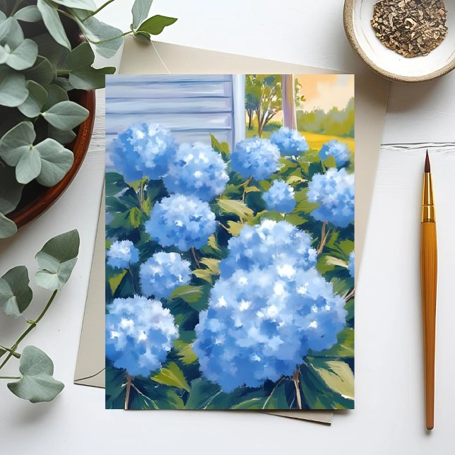 Blue Hydrangeas New England Coastal Watercolor Postcard (Creator Uploaded)