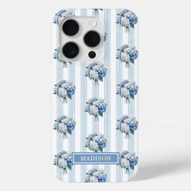 Blue Hydrangeas on Stripes Case-Mate iPhone Case (Back)