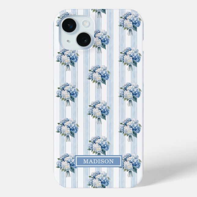 Blue Hydrangeas on Stripes Case-Mate iPhone Case (Back)