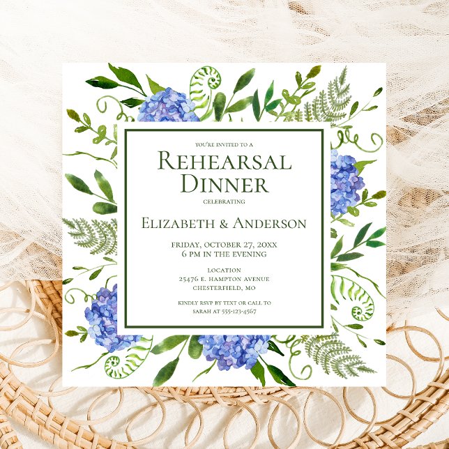 Blue Hydrangeas Photo Rehearsal Dinner Invitation (Creator Uploaded)