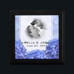 Blue Hydrangeas Photo Wedding Gift Box<br><div class="desc">A chic blue hydrangeas gift box to match your Wedding Invitations. Fully CUSTOMIZABLE and ready for you to personalize the text, font and colours the way you have dreamed. If you need help with this design, please contact me and I will be happy to help you. Perfect as a Wedding...</div>