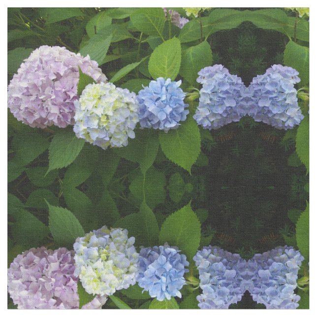 Blue Hydrangeas, pink hydrangeas, purple hydrangea Fabric (Close Up)
