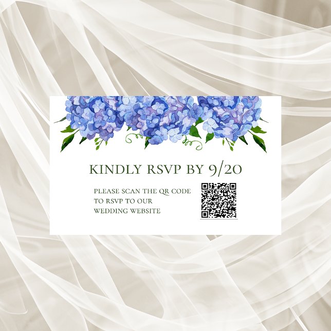 Blue Hydrangeas QR Code RSVP Enclosure Card (Creator Uploaded)