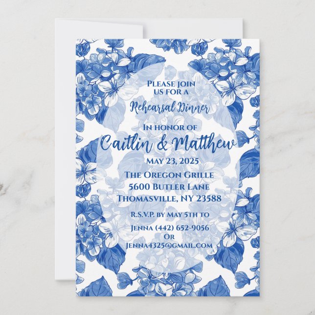 Blue Hydrangeas Rehearsal Dinner Invitation (Front)