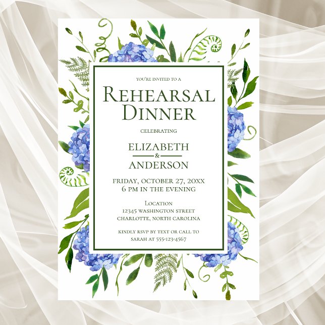 Blue Hydrangeas Rehearsal Dinner Invitation (Creator Uploaded)