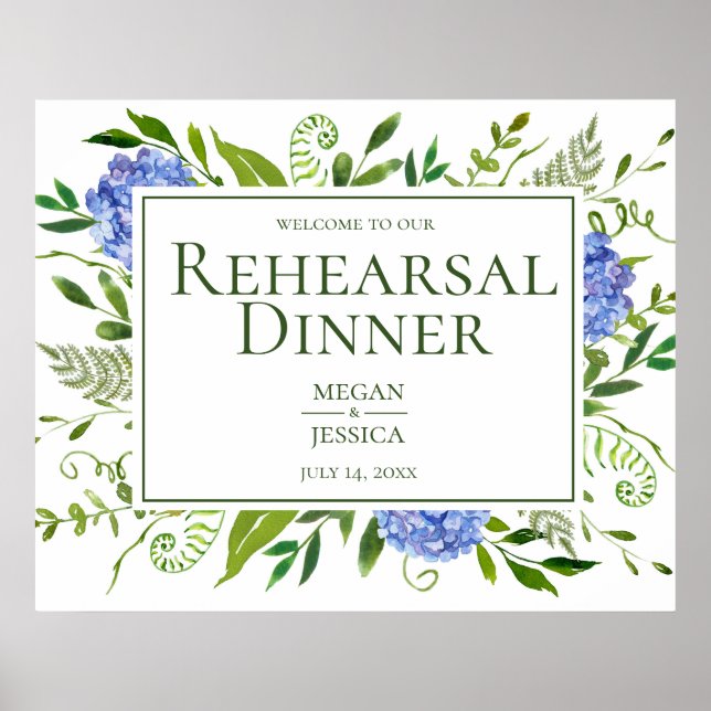 Blue Hydrangeas Rehearsal Dinner Sign (Front)