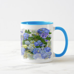 BLUE HYDRANGEAS ~  Ringer Mug