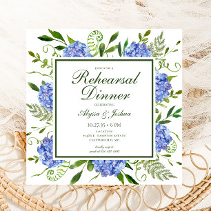 Blue Hydrangeas Script Photo Rehearsal Dinner Invitation