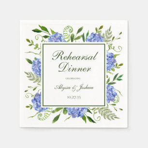 Blue Hydrangeas Script Rehearsal Dinner Napkin