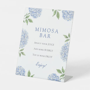 Blue Hydrangeas Simple Border Mimosa Bar Pedestal Sign