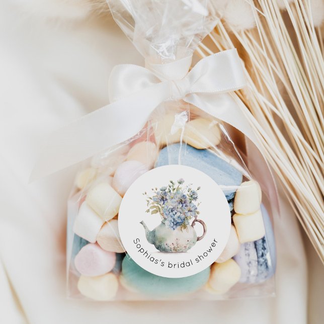 Blue Hydrangeas tea party bridal shower Classic Round Sticker (Creator Uploaded)