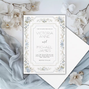 Blue Hydrangeas Vintage Frame Elegant Invitation