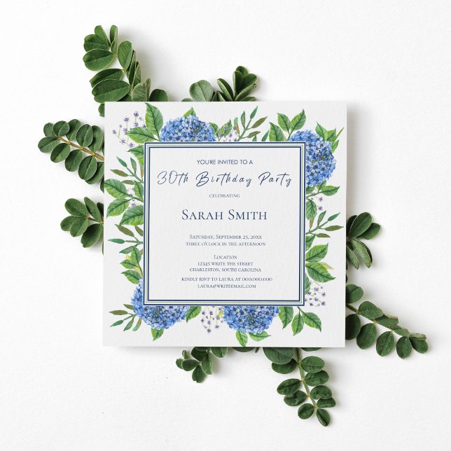 Blue Hydrangeas Watercolor 30th Birthday Party  Invitation (Creator Uploaded)