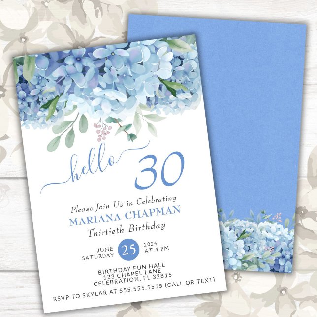 Blue Hydrangeas Watercolor Floral 30th Birthday Invitation (Creator Uploaded)