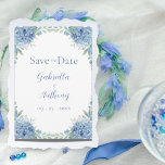 Blue Hydrangeas Watercolor Floral Script Save The Date<br><div class="desc">Pretty blue watercolor hydrangeas using soft watercolors are perfect for this spring and summer wedding “Save the Date” wedding reminder. Coordinating blue script and typography. Customize as needed. To customize click the "customize further" link and use the design tool to make changes. Many different paper selections, as well as paper...</div>