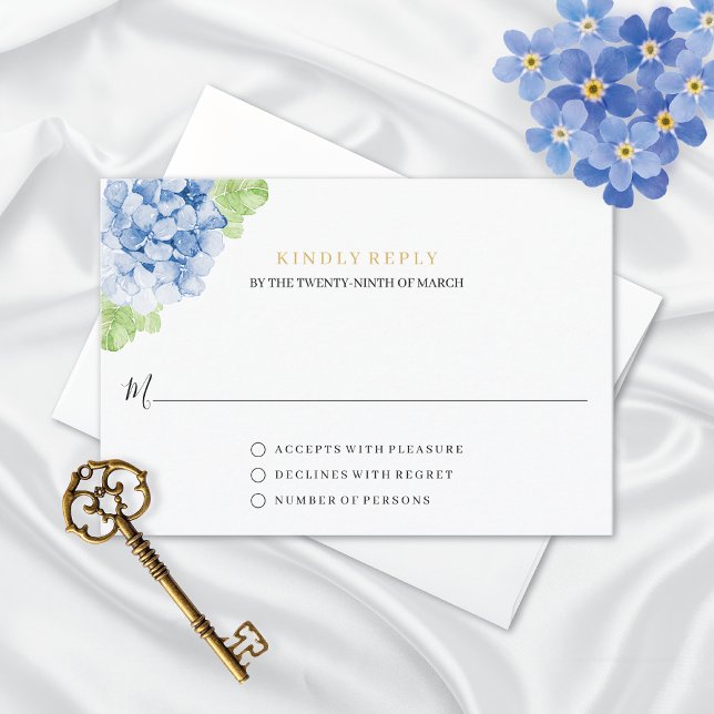 Blue Hydrangeas Watercolor Floral Wedding  RSVP Card (Creator Uploaded)