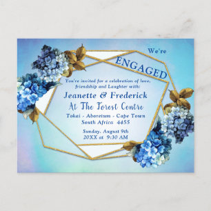 Blue Hydrangeas Watercolor flowers Engagement Invitation Postcard
