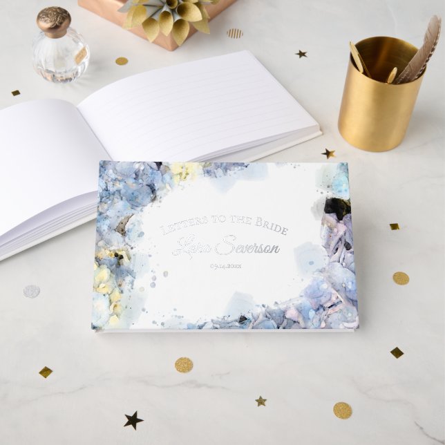 Blue Hydrangeas Watercolor Letters to the Bride Guest Book (Front Open)