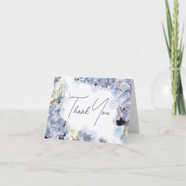Blue Hydrangeas Watercolor Mariage Merci Note (Devant)