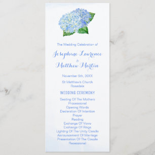 Blue Hydrangeas Watercolor Programmes de mariage