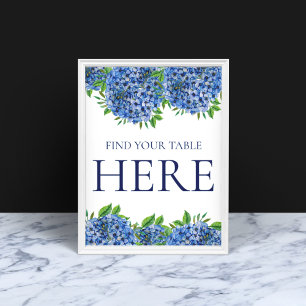 Blue Hydrangeas Watercolor Wedding Find Your Table Poster