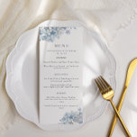 Blue Hydrangeas Watercolor Wedding Menu<br><div class="desc">An elegant wedding menu featuring dusty blue watercolor hydrangea flowers,  personalized with your names and wedding date. Menu details are in grey.</div>