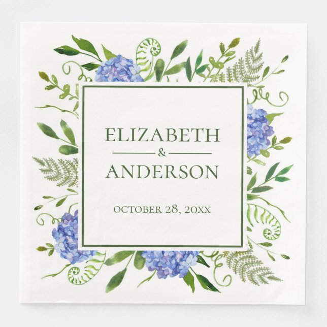 Blue Hydrangeas Wedding Napkin (Front)