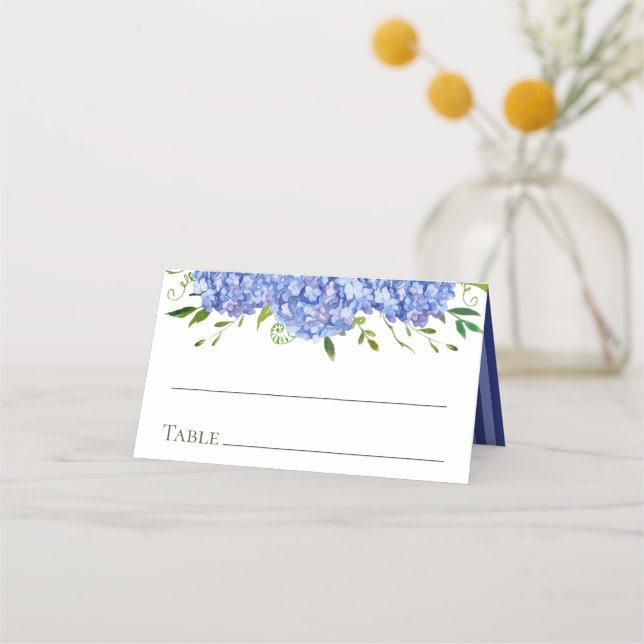 Blue Hydrangeas Wedding Place Card (Front)