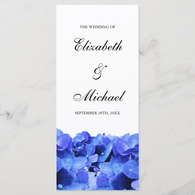 Blue Hydrangeas Wedding Program (Front)