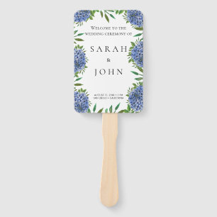 Blue Hydrangeas Wedding Program Hand Fan