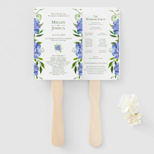 Blue Hydrangeas Wedding Program Hand Fan