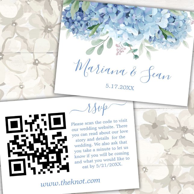 Blue Hydrangeas Wedding QR Code Enclosure Card (Creator Uploaded)