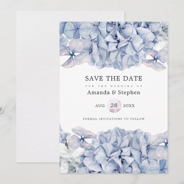 Blue Hydrangeas Wedding Save The Date (Front/Back)