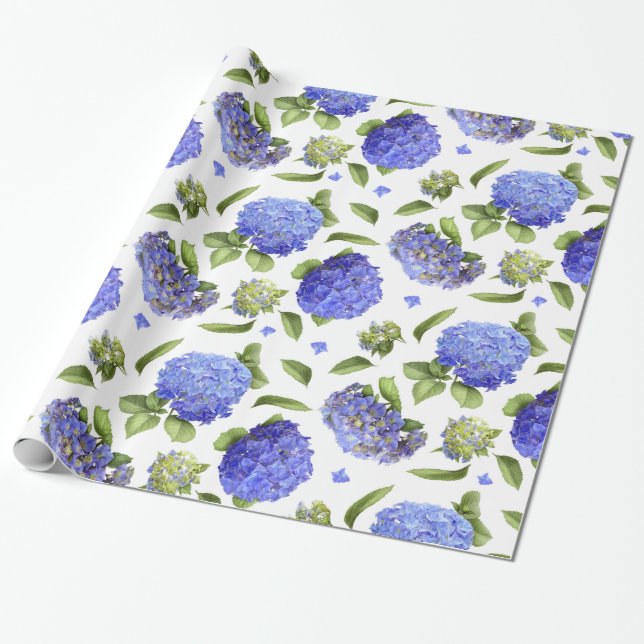 Blue Hydrangeas Wrapping Paper (Unrolled)