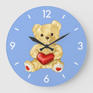 Blue Hypnotizing Cute Teddy Bear Large Clock