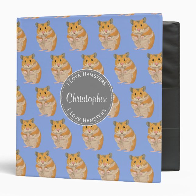Blue I love Hamsters Hamster Pattern Binder (Front/Inside)