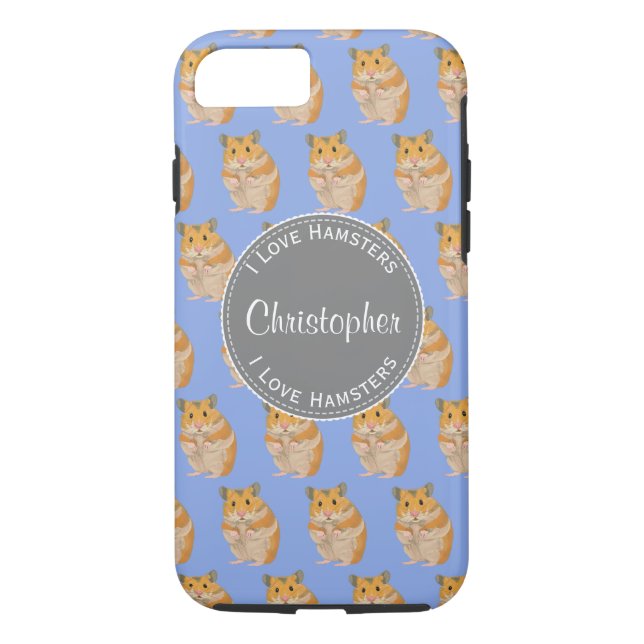 Blue I love Hamsters Hamster Pattern Case-Mate iPhone Case (Back)